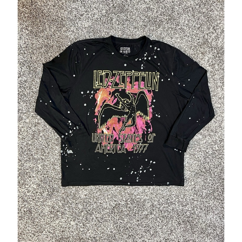 LED ZEPPELIN USA 1977 Graphics Long Sleeve Black Spotted Tshirt  - Unisex XXL